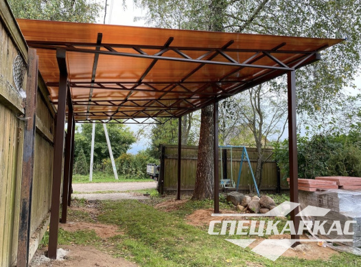 Прямой односкатный навес из поликарбоната для машины №97 - фото 1928