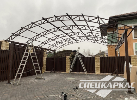 Навес на две машины из поликарбоната усиленный №77 - фото 1725