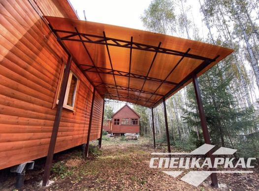 Навес для автомобиля к дому из поликарбоната №86 - фото 1819